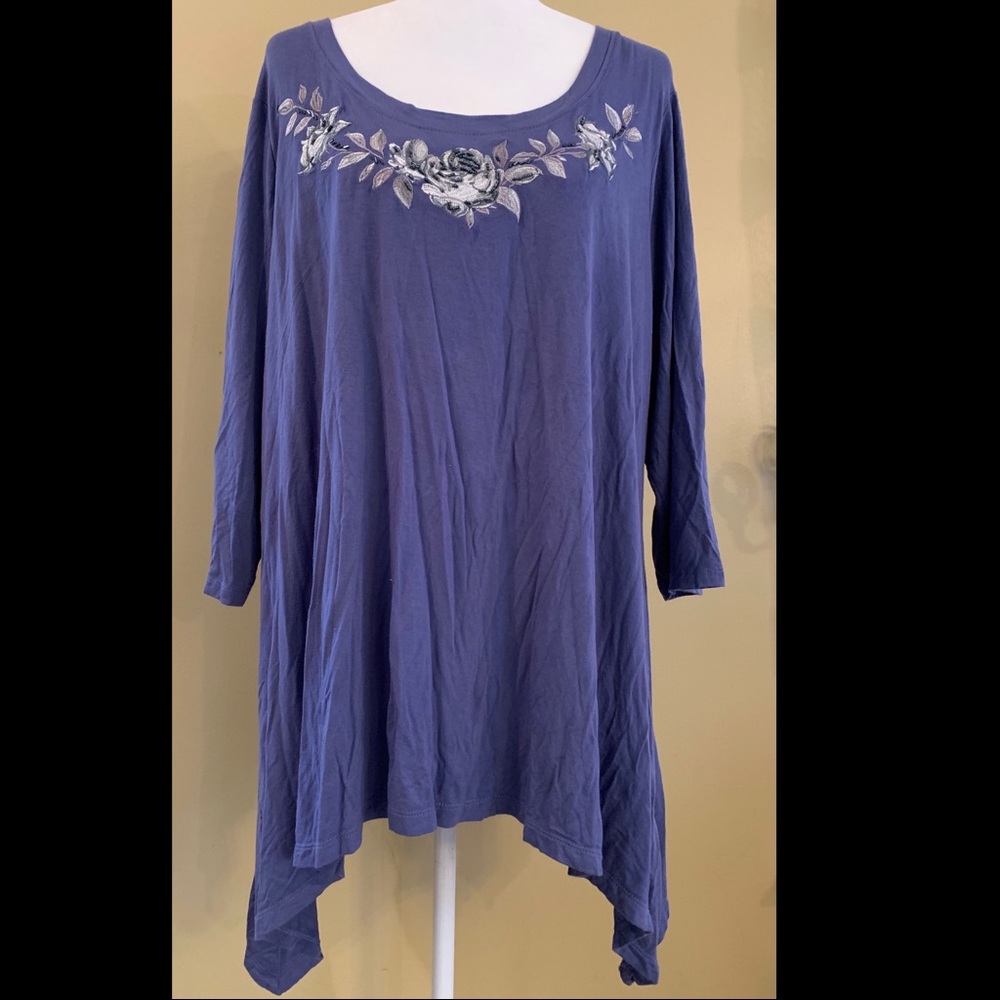 Blue Floral Embroidered Top by Rose & Olive. 1X